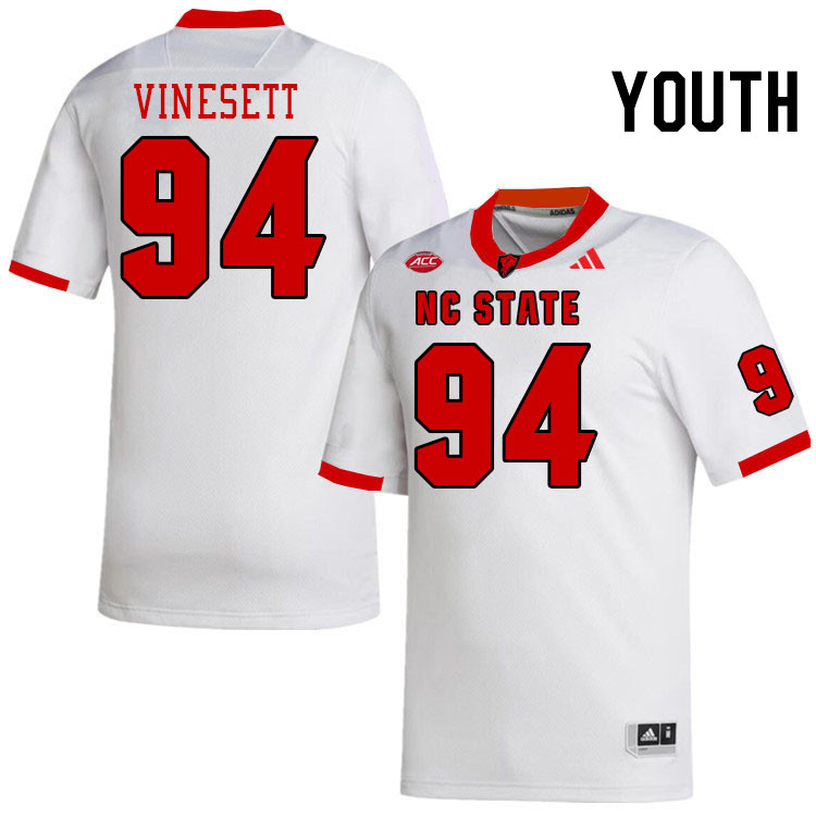 Youth #94 Kanoah Vinesett NC State Wolfpack College Football Jerseys Stitched-White